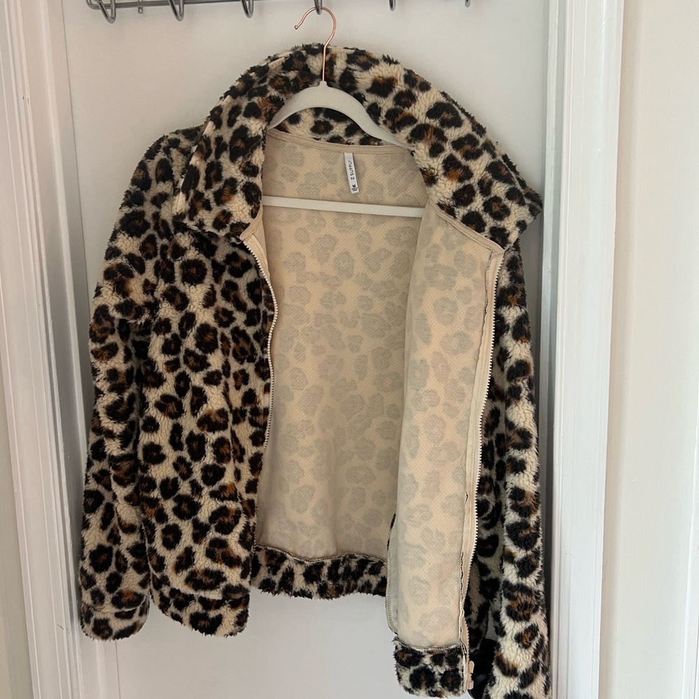 Z supply Leopard Print Faux Fur Jacket